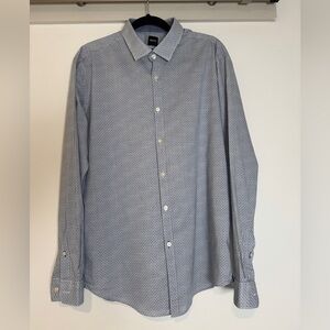 Hugo Boss Blue Patterned Long Sleeve Collared Shirt Slim Fit Size XL
